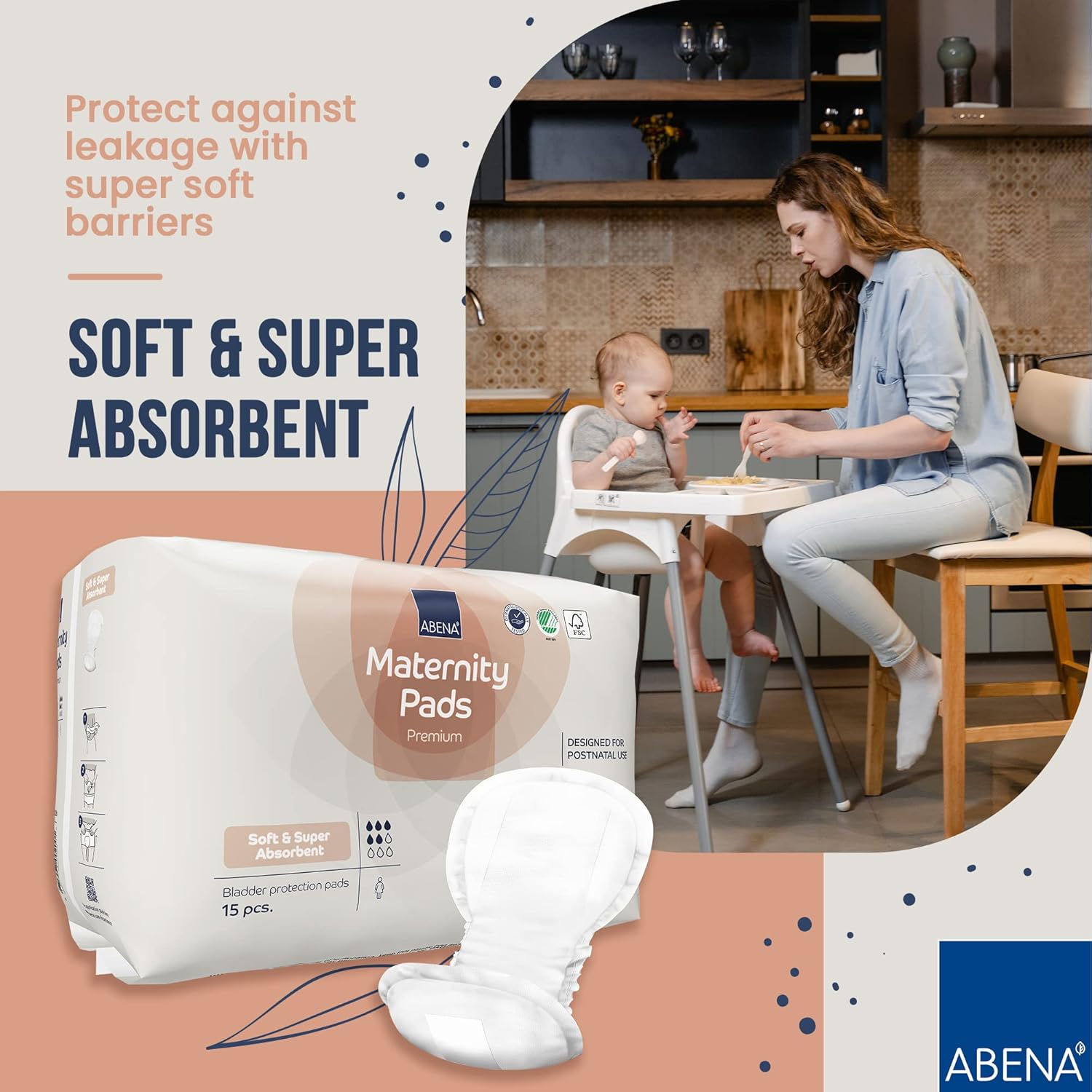 Abena maternity pad demonstrating super absorption capabilities for postpartum use