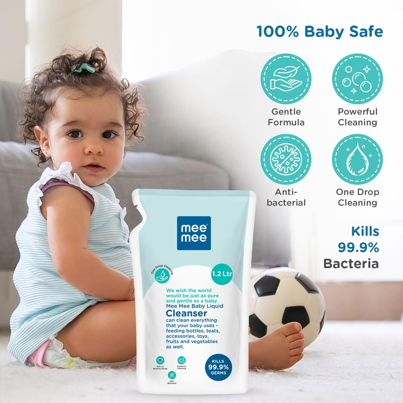 Mee Mee Anti-Bacterial Baby Liquid Cleanser for Liquid vessel nipple cleaning milk bottle clothes Refill Pack - 1.2 Litre