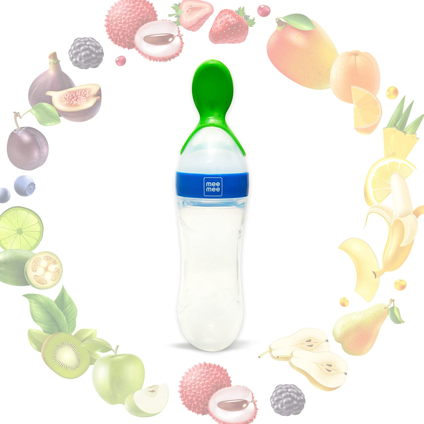 Mee Mee Squeezy Silicone Food Feeder with Stand for Babies 4+ Months | 90ml | Easy Grip & Bite Resistant (Color May Vary)