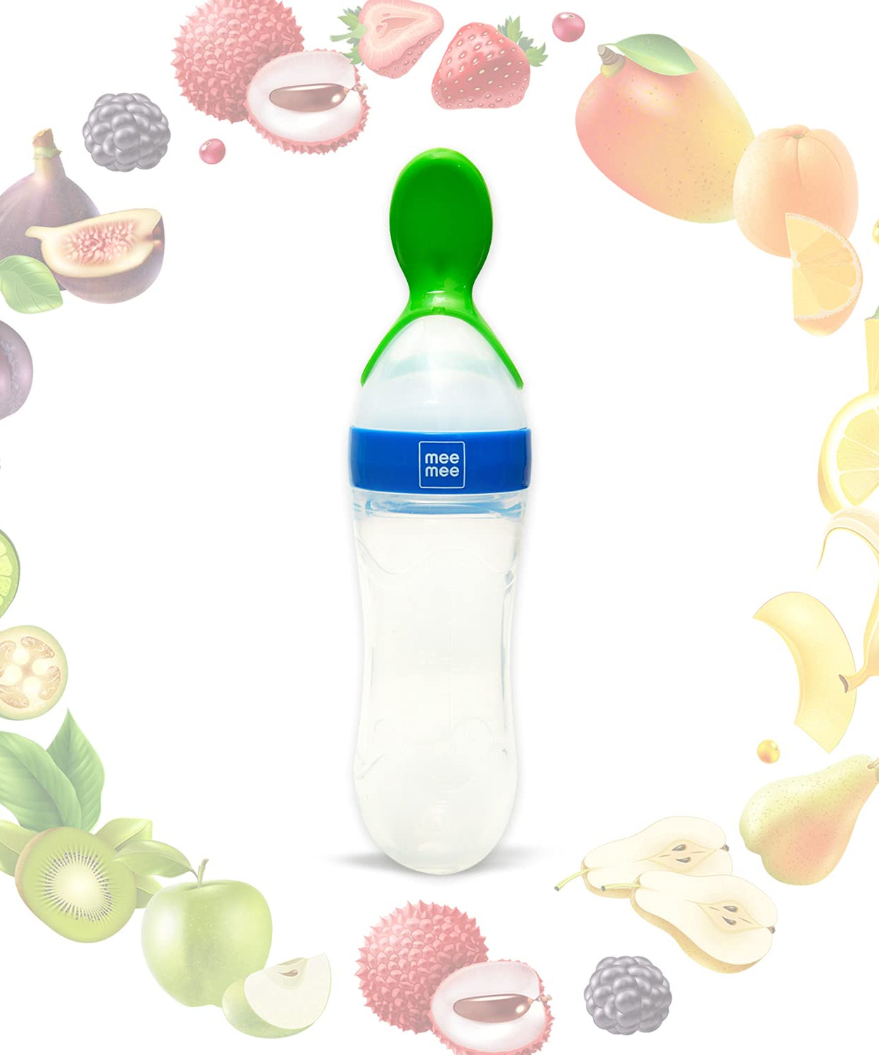 Mee Mee Squeezy Silicone Food Feeder with Stand for Babies 4+ Months | 90ml | Easy Grip & Bite Resistant (Color May Vary)