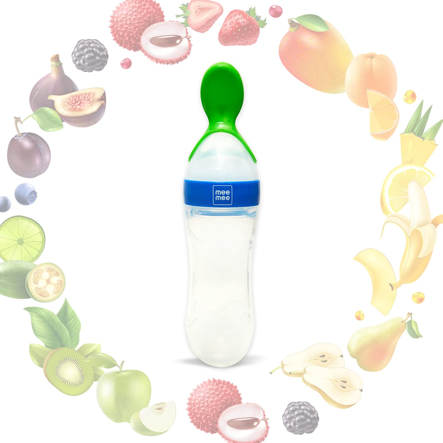 Mee Mee Squeezy Silicone Food Feeder with Stand for Babies 4+ Months | 90ml | Easy Grip & Bite Resistant (Color May Vary)