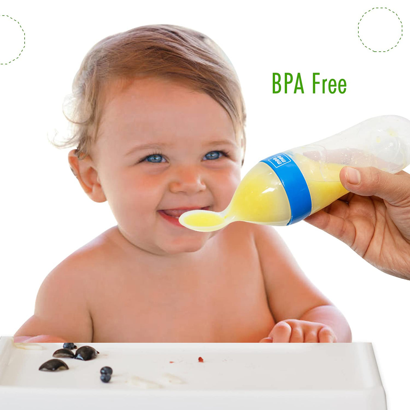 Mee Mee Squeezy Silicone Food Feeder with Stand for Babies 4+ Months | 90ml | Easy Grip & Bite Resistant (Color May Vary)