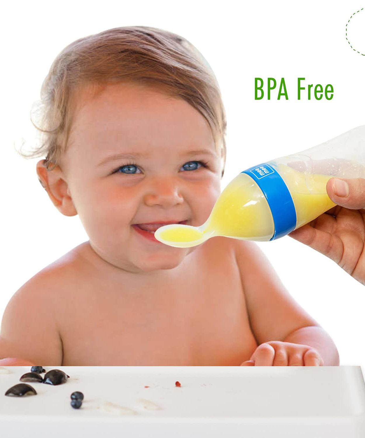 Mee Mee Squeezy Silicone Food Feeder with Stand for Babies 4+ Months | 90ml | Easy Grip & Bite Resistant (Color May Vary)