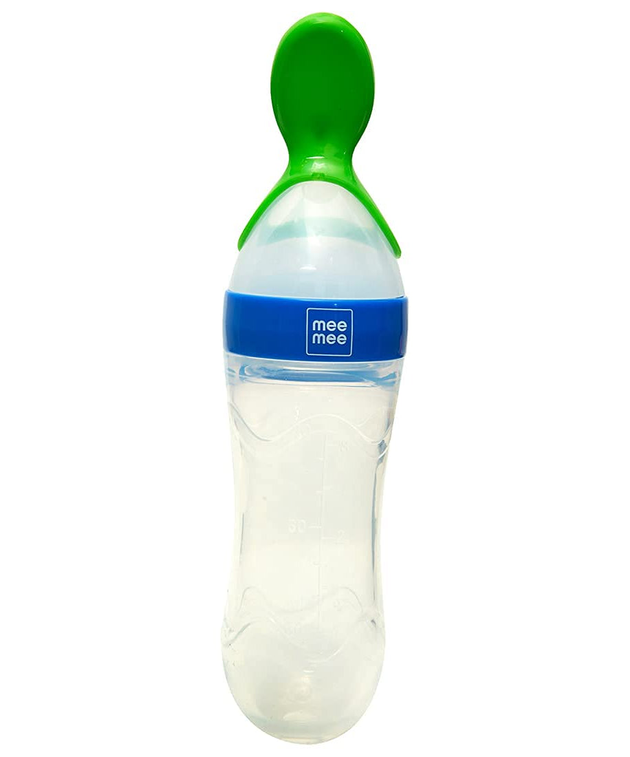 Mee Mee Squeezy Silicone Food Feeder with Stand for Babies 4+ Months | 90ml | Easy Grip & Bite Resistant (Color May Vary)