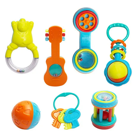 Mee Mee Baby Rattle Gift Set (7 Pieces) | 100% Safe & Non-Toxic Rattles for Newborns & Infants | BPA-Free Sensory Toys for Early Development & Hand-Eye Coordination | Color & Print may vary
