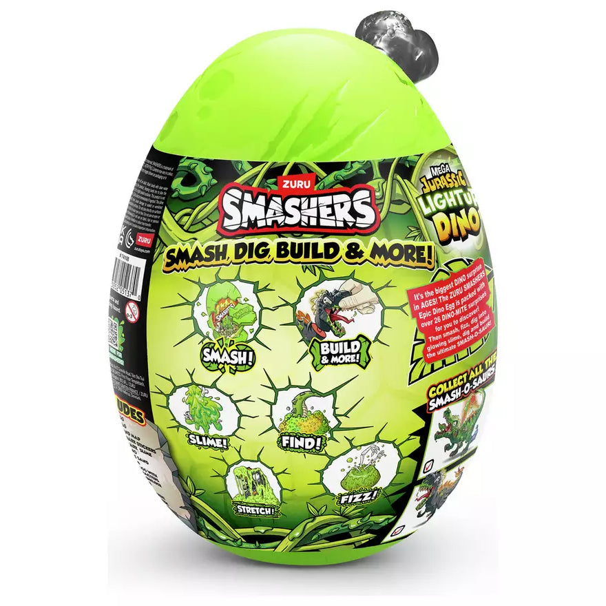 Zuru Smashers Mega Jurassic Light Up Dino Egg - 26 Surprises, Light Up & Roar Dino Fun for Kids Ages 5+