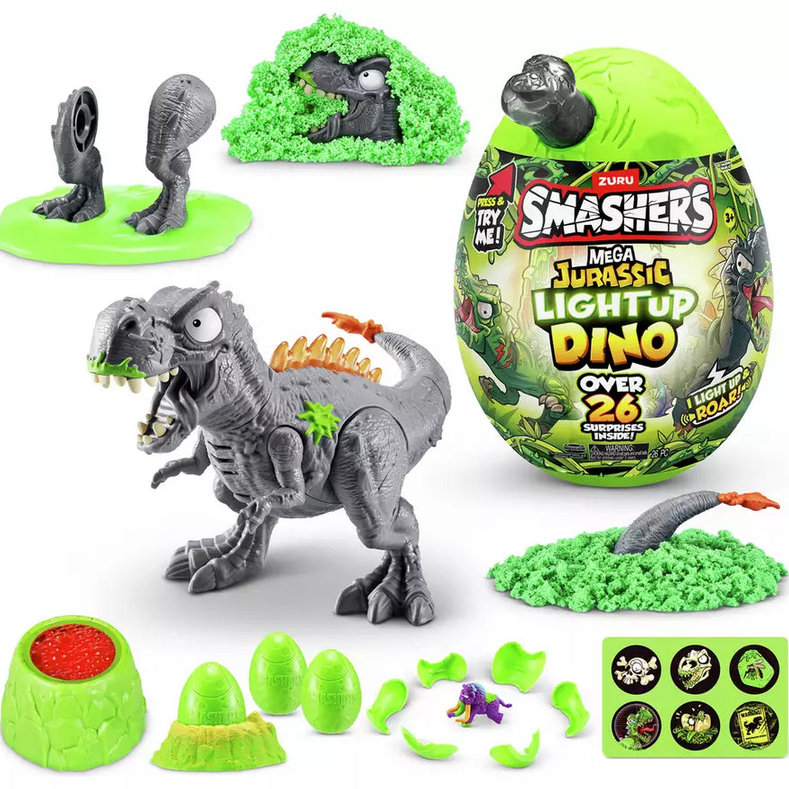 Zuru Smashers Mega Jurassic Light Up Dino Egg - 26 Surprises, Light Up & Roar Dino Fun for Kids Ages 5+