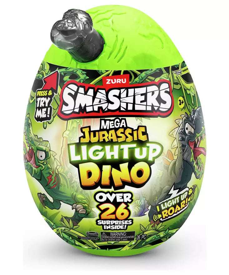 Zuru Smashers Mega Jurassic Light Up Dino Egg - 26 Surprises, Light Up & Roar Dino Fun for Kids Ages 5+