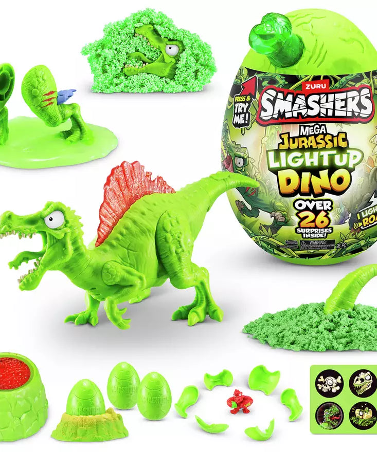 Zuru Smashers Mega Jurassic Light Up Dino Egg - 26 Surprises, Light Up & Roar Dino Fun for Kids Ages 5+