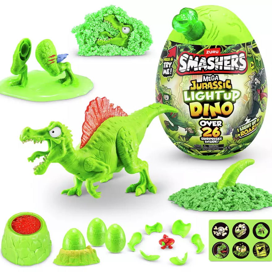 Zuru Smashers Mega Jurassic Light Up Dino Egg - 26 Surprises, Light Up & Roar Dino Fun for Kids Ages 5+