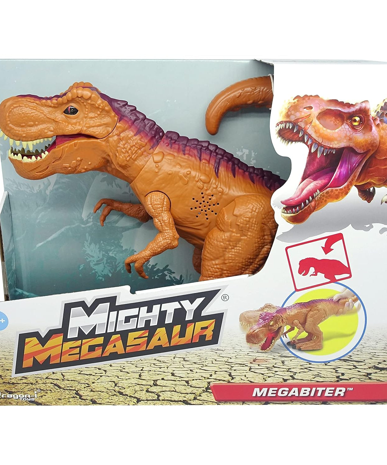 Dragon-i Toys Mighty Megasaur Twist and Bend Roaring T-Rex - Ferocious Roar, Biting Action, Light-Up Eyes & Mouth, Poseable Arms, Tail-Activated Head Movement