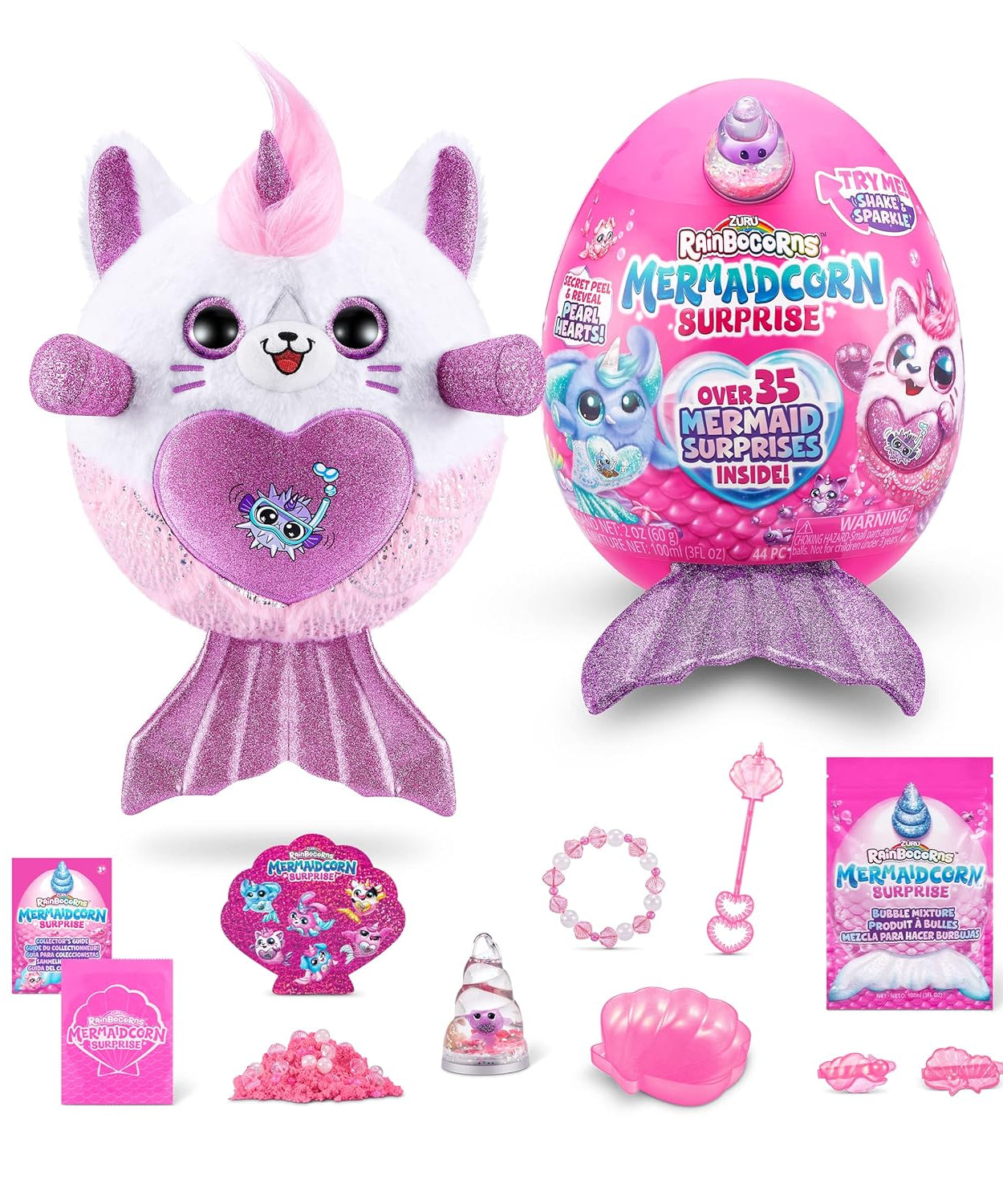Zuru Rainbocorns Mermaidcorn Surprise - Over 35 Mermaid-Themed Surprises Inside, Including Water Globe Horn and Glittery Tail - Plush Toy for Kids Ages 3+