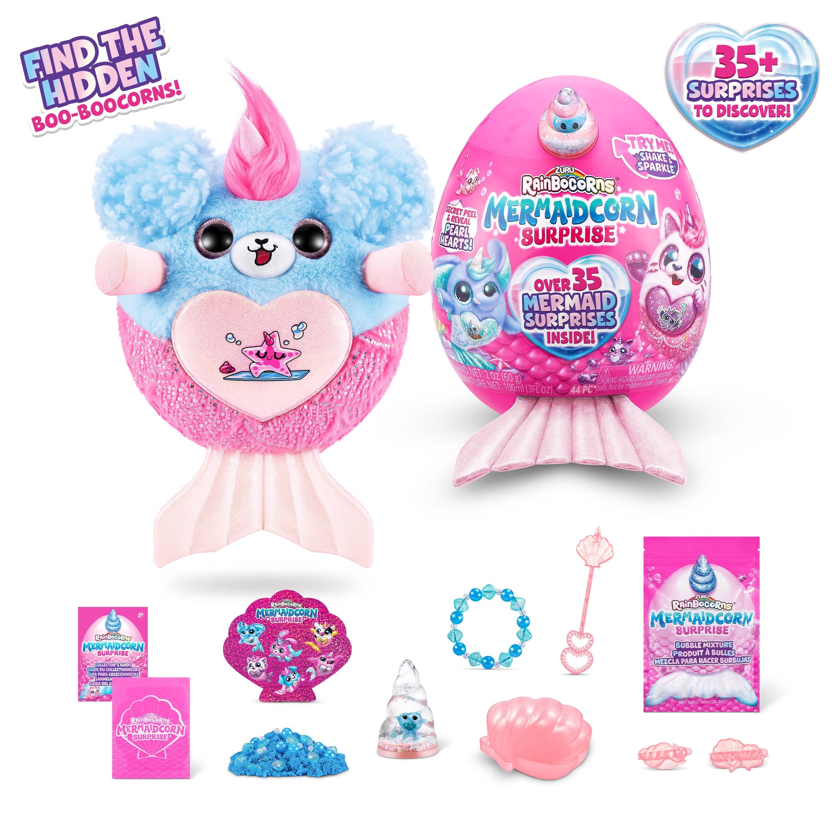 Zuru Rainbocorns Mermaidcorn Surprise - Over 35 Mermaid-Themed Surprises Inside, Including Water Globe Horn and Glittery Tail - Plush Toy for Kids Ages 3+