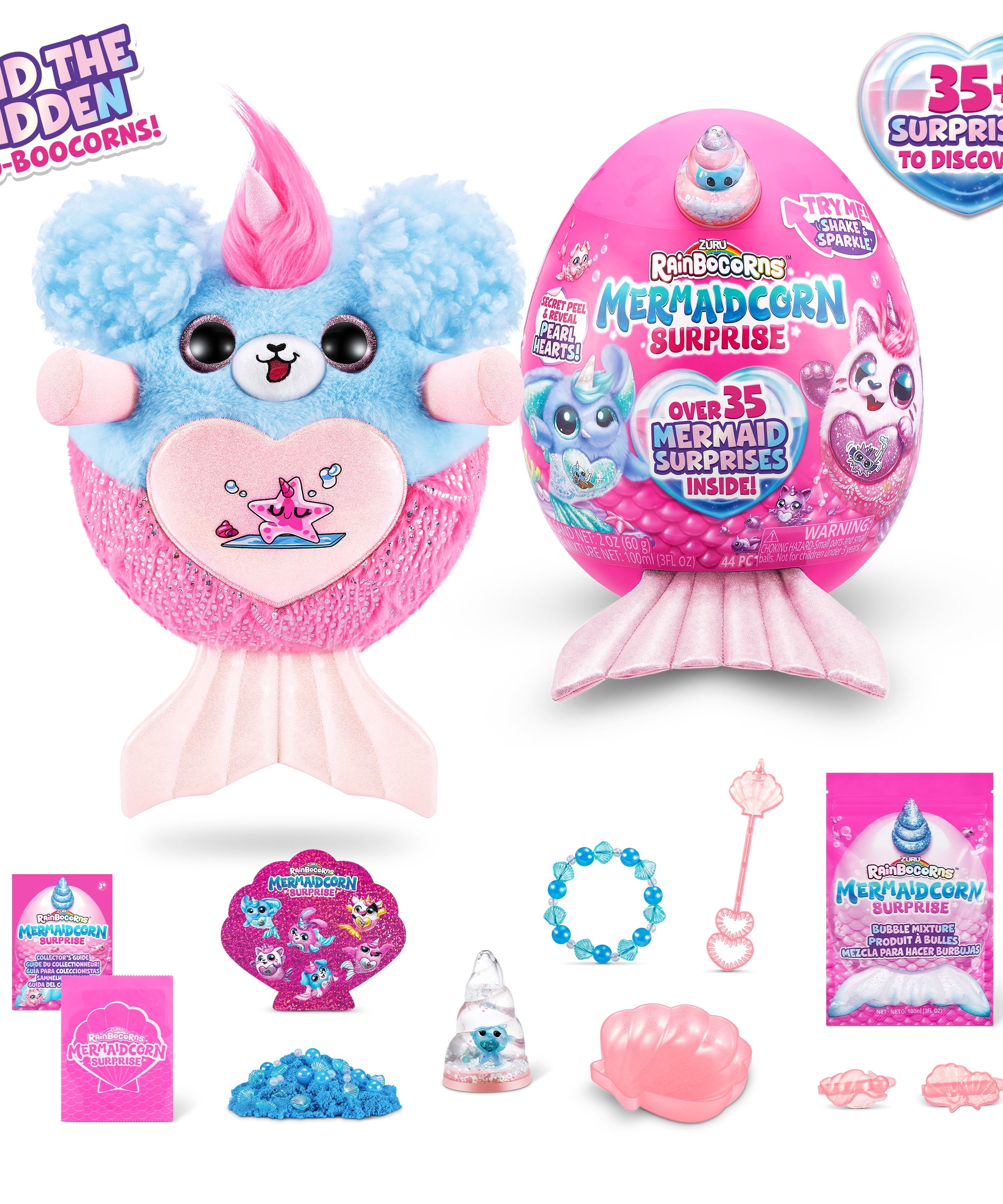 Zuru Rainbocorns Mermaidcorn Surprise - Over 35 Mermaid-Themed Surprises Inside, Including Water Globe Horn and Glittery Tail - Plush Toy for Kids Ages 3+