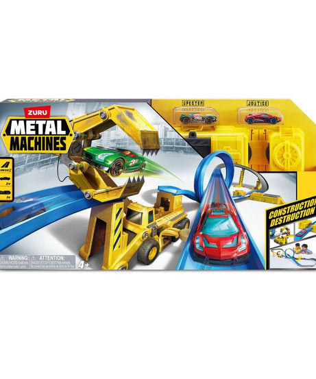 Zuru Metal Machines Construction Destruction Track Set with Motorized Speed Booster, Boulder Launcher & Exclusive Diecast Cars for Kids 4+ Years