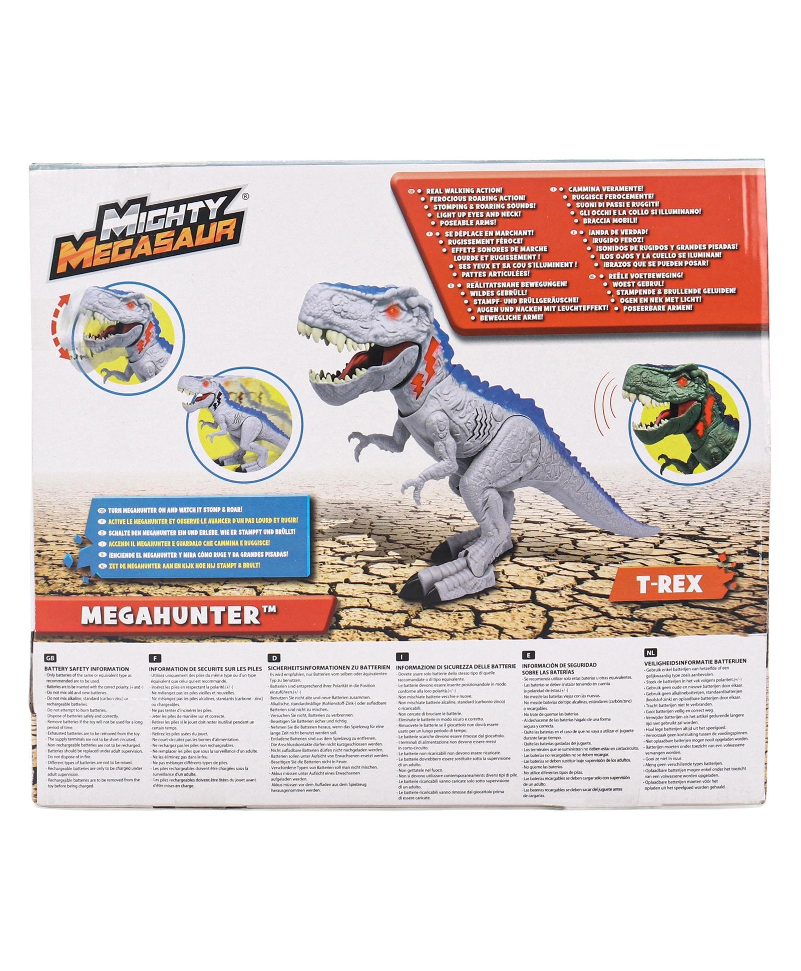 Dragon-i Toys Mighty Megasaur Megahunter Battery Operated T-Rex: Walking, Roaring, and Light-Up Features