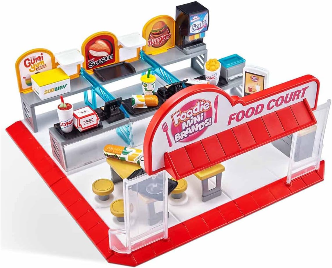 Zuru 5 Surprise Foodie Mini Brands Mini Food Court Playset - Includes Exclusive Mini, 31-Piece Set with Food Court Entrance, Dining Area & Food Accessories for Kids 3+ Years