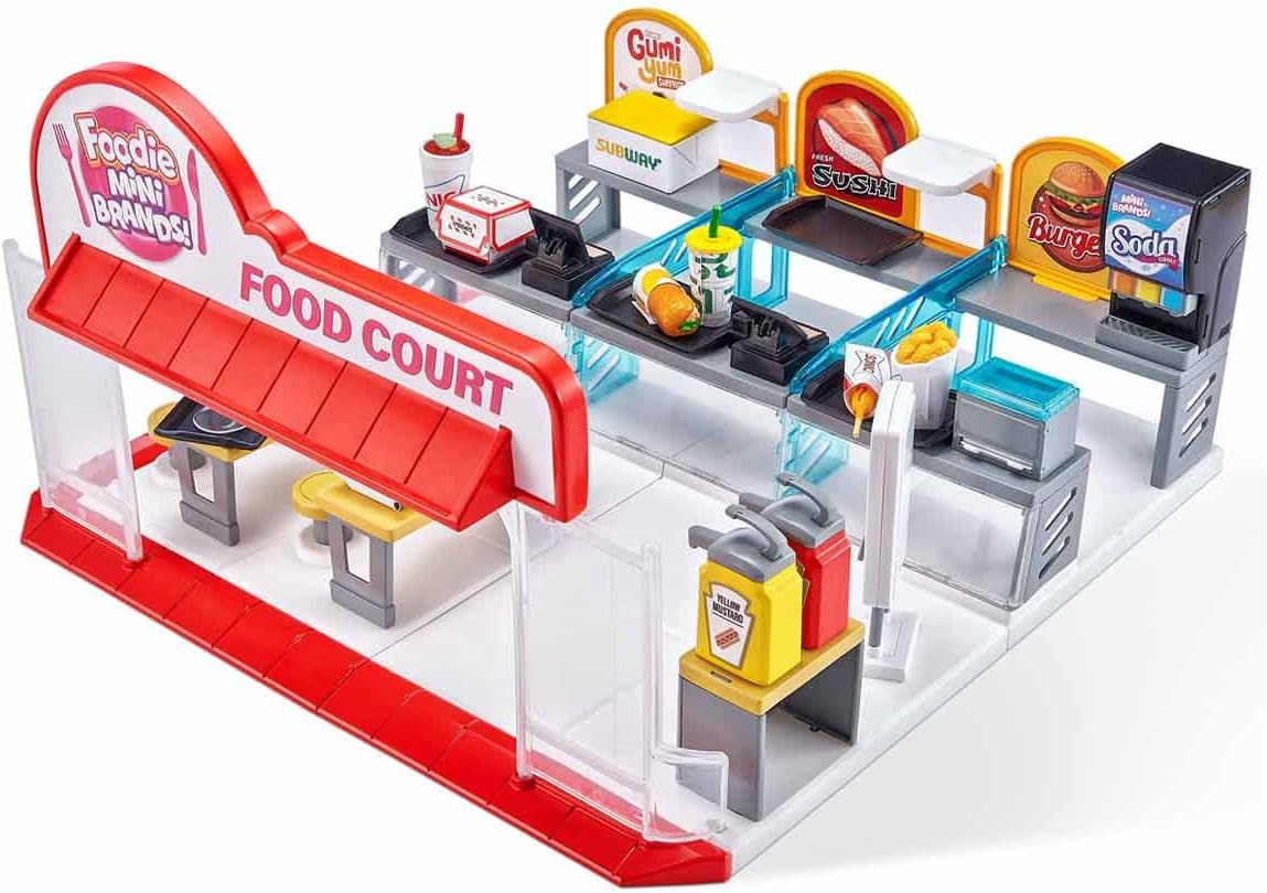 Zuru 5 Surprise Foodie Mini Brands Mini Food Court Playset - Includes Exclusive Mini, 31-Piece Set with Food Court Entrance, Dining Area & Food Accessories for Kids 3+ Years