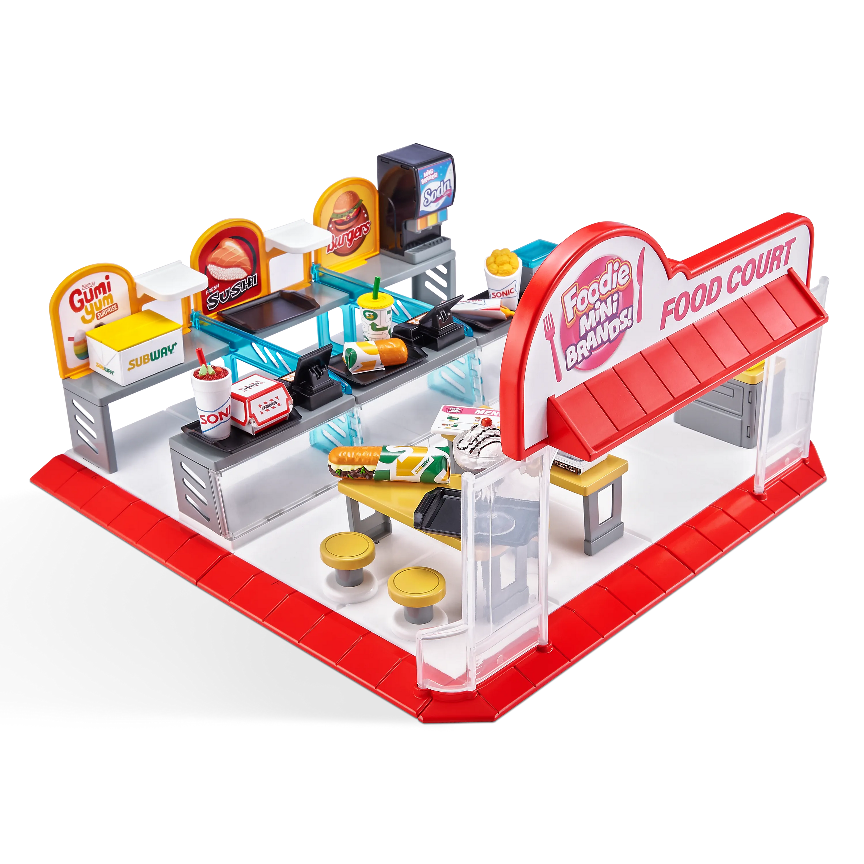 Zuru 5 Surprise Foodie Mini Brands Mini Food Court Playset - Includes Exclusive Mini, 31-Piece Set with Food Court Entrance, Dining Area & Food Accessories for Kids 3+ Years