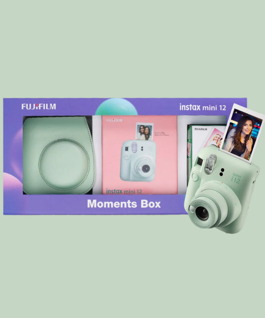 Fujifilm Instax Mini 12 Moments Forever Box Set – Instant Camera with 20 Glossy Films, Selfie Mirror, Close-Up Lens & Accessories | Includes Bunting & Carry Case | Perfect Gift for Capturing Memories
