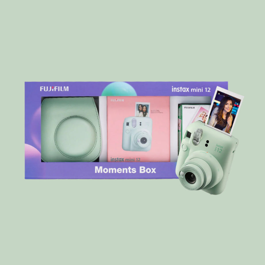 Fujifilm Instax Mini 12 Moments Forever Box Set – Instant Camera with 20 Glossy Films, Selfie Mirror, Close-Up Lens & Accessories | Includes Bunting & Carry Case | Perfect Gift for Capturing Memories