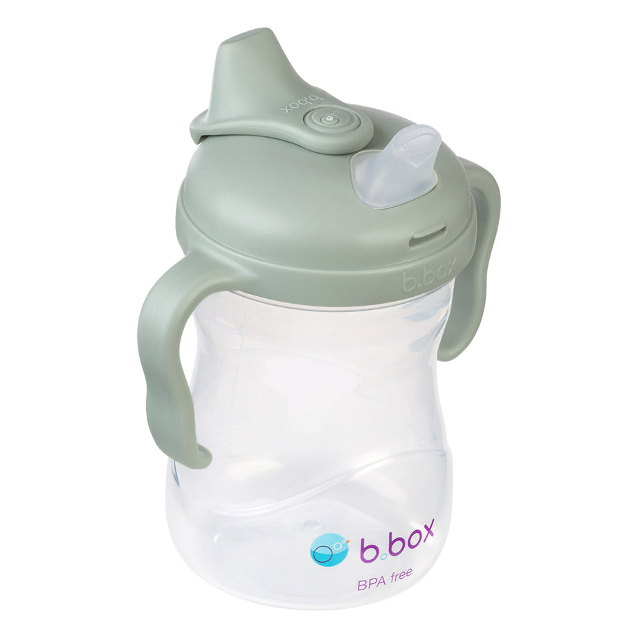 b.box Soft Silicone Spout Cup for 4m+ | Sage Green | 240ml - Baby Transition Training Cup with Hygienic Built-In Lid & Easy-Grip Handles | Leak-Proof BPA-Free First Cup