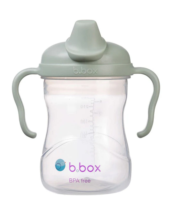 b.box Soft Silicone Spout Cup for 4m+ | Sage Green | 240ml - Baby Transition Training Cup with Hygienic Built-In Lid & Easy-Grip Handles | Leak-Proof BPA-Free First Cup
