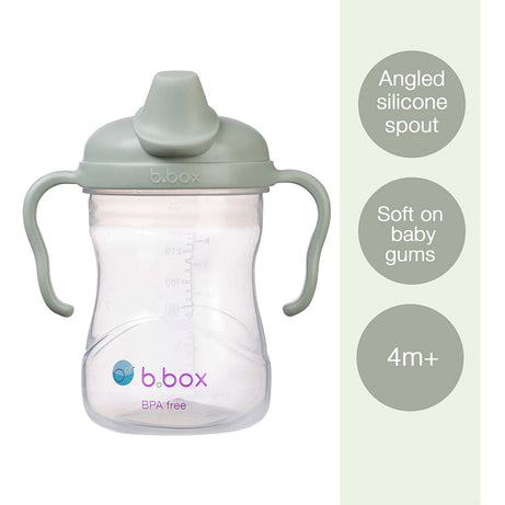 b.box Soft Silicone Spout Cup for 4m+ | Sage Green | 240ml - Baby Transition Training Cup with Hygienic Built-In Lid & Easy-Grip Handles | Leak-Proof BPA-Free First Cup