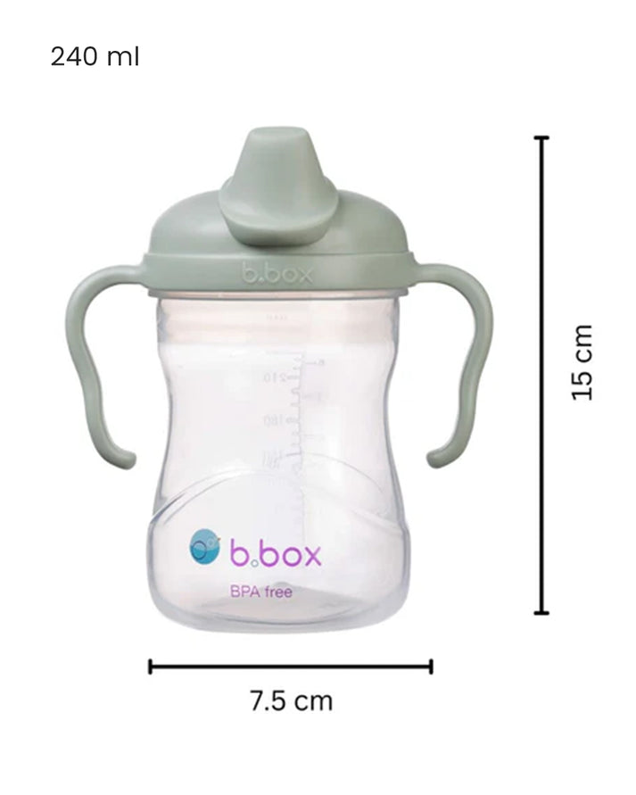 b.box Soft Silicone Spout Cup for 4m+ | Sage Green | 240ml - Baby Transition Training Cup with Hygienic Built-In Lid & Easy-Grip Handles | Leak-Proof BPA-Free First Cup