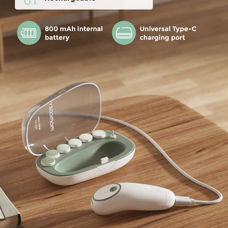 Momcozy Electric Baby Nail File Kit NC02 - Whisper Quiet Low Noise Trimmer with 360° Fog LED Light, 4 Adjustable Speeds, Rechargeable Battery, and Safe Grinding Pads for Gentle Baby Nail Care