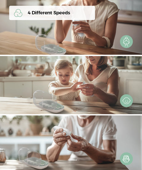 Momcozy Electric Baby Nail File Kit NC02 - Whisper Quiet Low Noise Trimmer with 360° Fog LED Light, 4 Adjustable Speeds, Rechargeable Battery, and Safe Grinding Pads for Gentle Baby Nail Care
