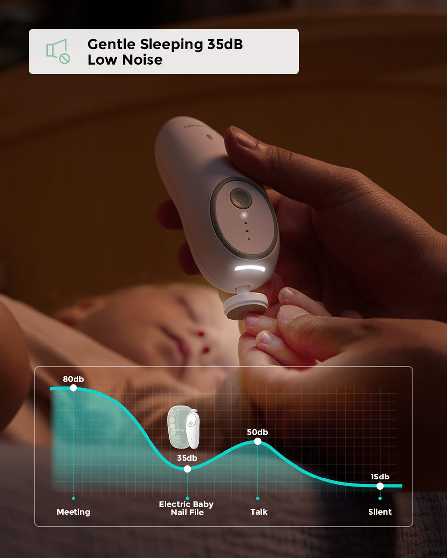 Momcozy Electric Baby Nail File Kit NC02 - Whisper Quiet Low Noise Trimmer with 360° Fog LED Light, 4 Adjustable Speeds, Rechargeable Battery, and Safe Grinding Pads for Gentle Baby Nail Care