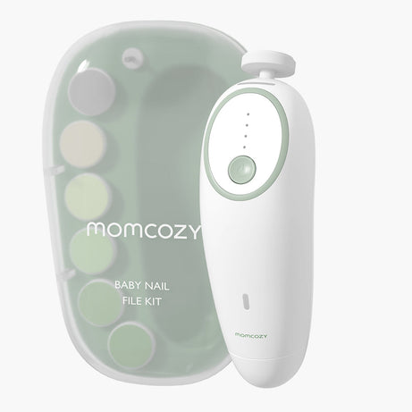 Momcozy Electric Baby Nail File Kit NC02 - Whisper Quiet Low Noise Trimmer with 360° Fog LED Light, 4 Adjustable Speeds, Rechargeable Battery, and Safe Grinding Pads for Gentle Baby Nail Care