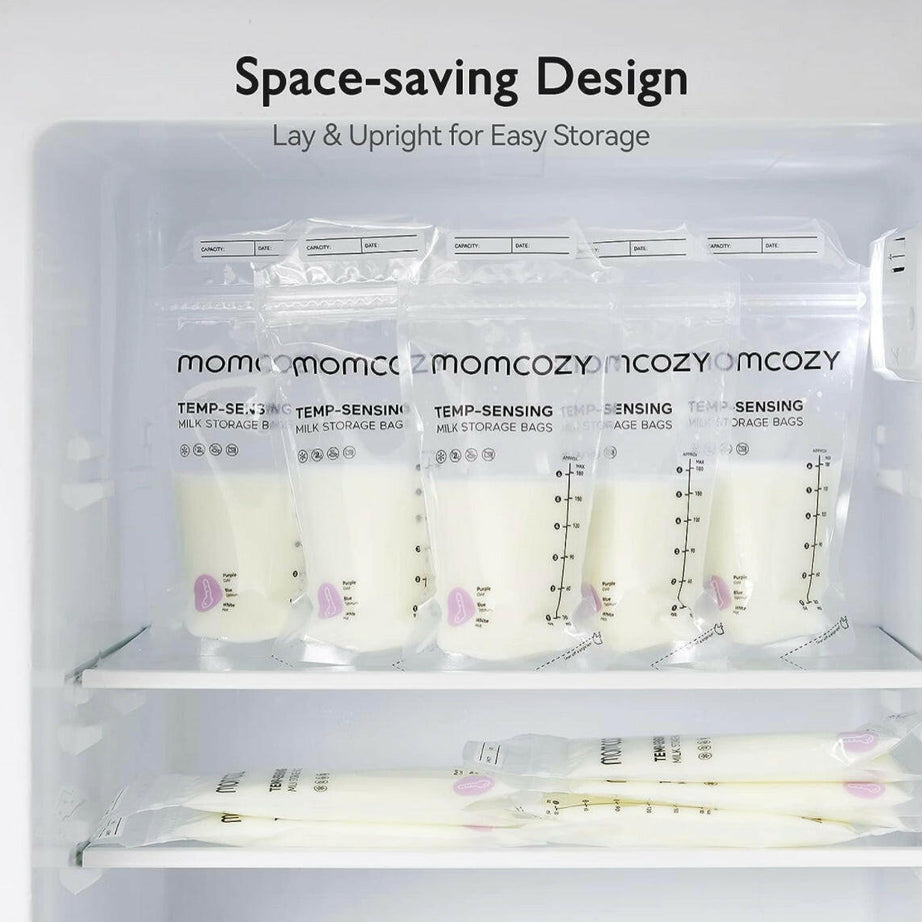 Momcozy Temp-Sensing Breast Milk Storage Bags - Leakproof, BPA-Free, Presterilized Double Zipper Seal Bags for Freezer & Safe Breastmilk Storage - 50pcs | 180ml