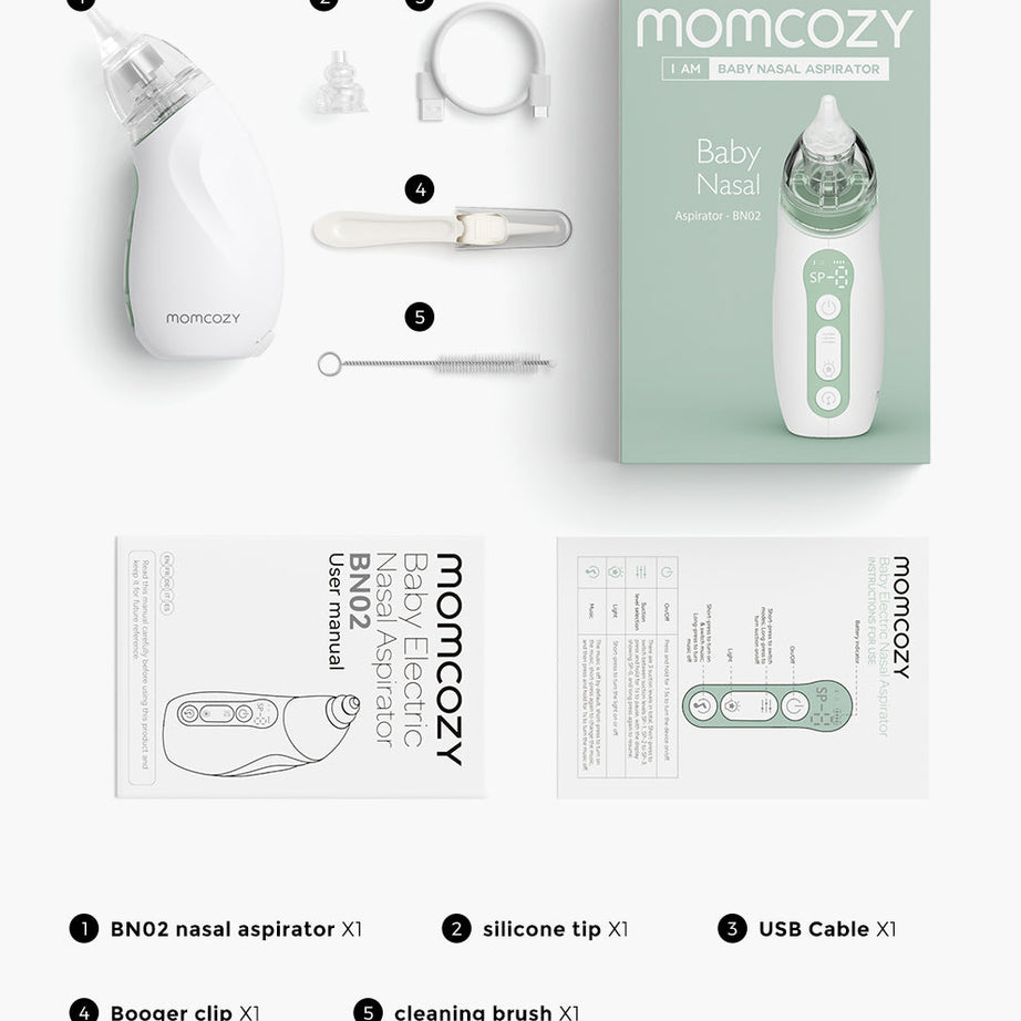 Momcozy I am Baby Nasal Aspirator BN02 with 65 Kpa Strong Suction, Self-Cleaning Function, Soothing Lullabies, Tricolor Light & BPA-Free Design for Gentle Baby Nose Care