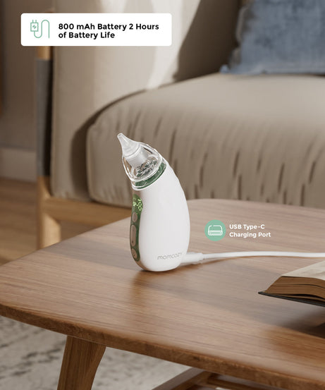 Momcozy I am Baby Nasal Aspirator BN02 with 65 Kpa Strong Suction, Self-Cleaning Function, Soothing Lullabies, Tricolor Light & BPA-Free Design for Gentle Baby Nose Care