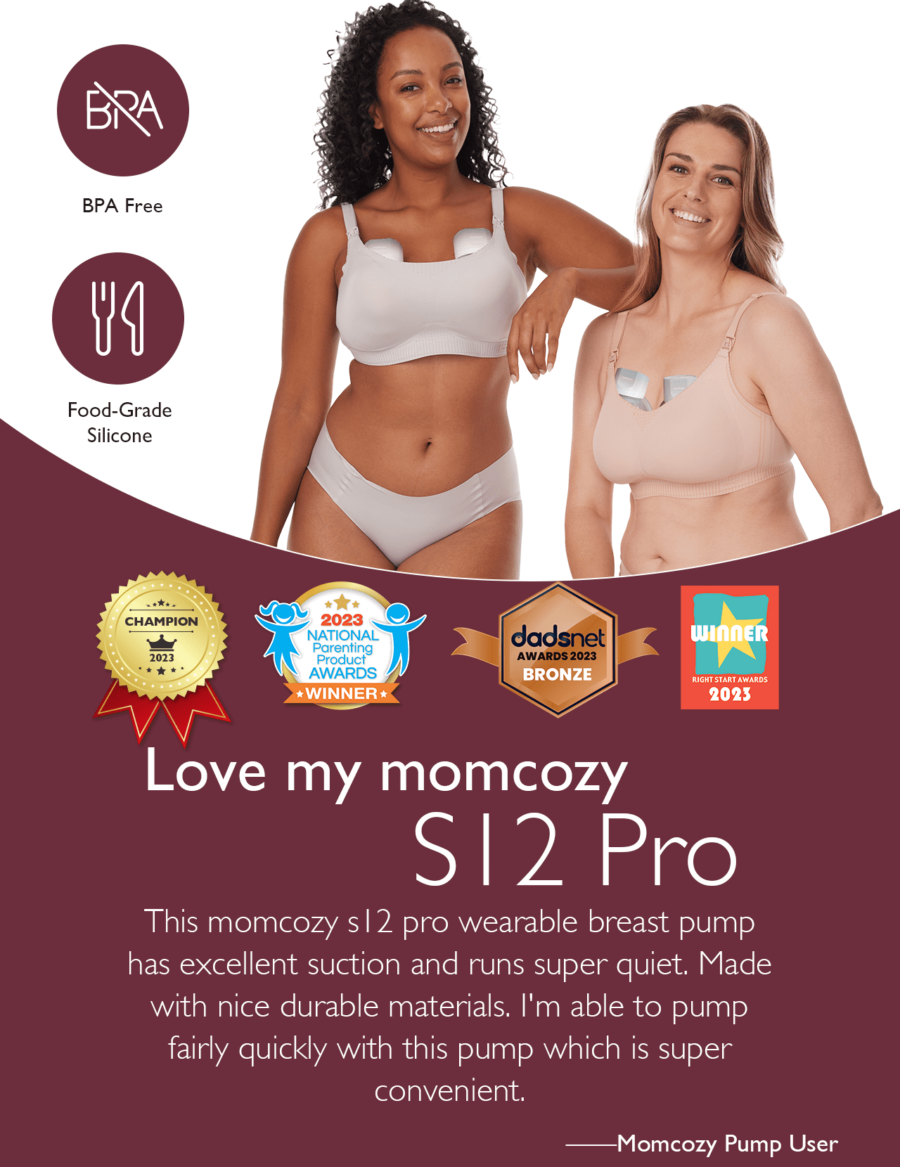 Momcozy Wearable Breast Pump S12 Pro | Dual Pump – 3 Modes, 9 Suction Levels, Double-Sealed Flange, LED Display & Silent Operation for Hands-Free Pumping