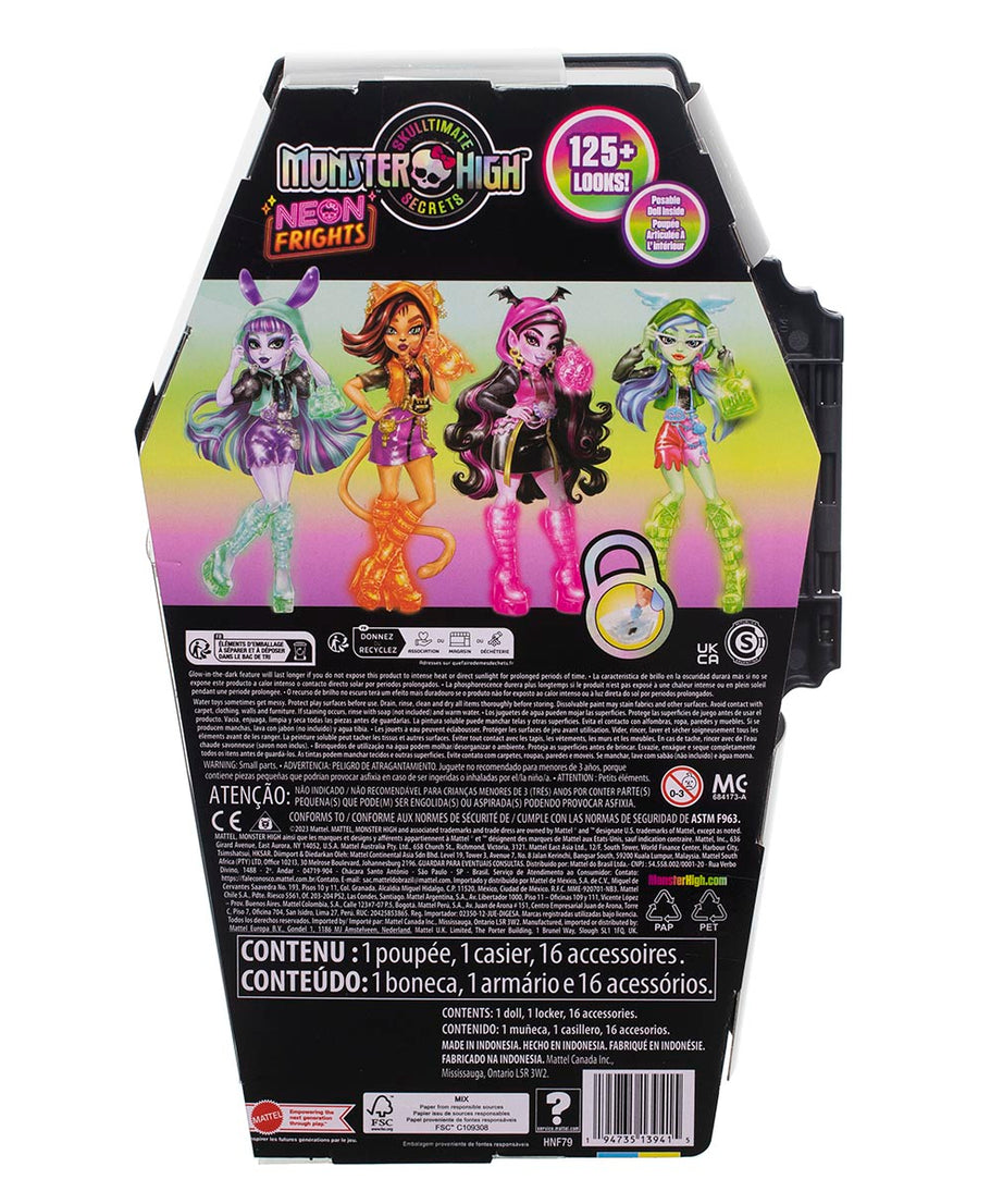 Monster High Skulltimate Secrets: Neon Frights Frankie Stein Doll Set | 125+ Looks, Glow-in-the-Dark Accessories & 19+ Surprises | Coffin Locker Storage for Kids Age 4+ - MINIMEE KIDS