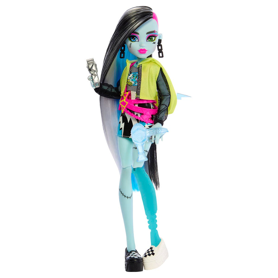 Monster High Skulltimate Secrets: Neon Frights Frankie Stein Doll Set | 125+ Looks, Glow-in-the-Dark Accessories & 19+ Surprises | Coffin Locker Storage for Kids Age 4+