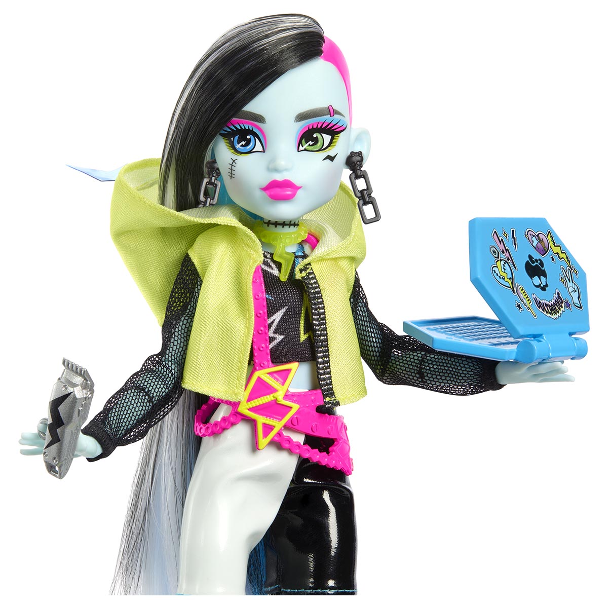 Monster High Skulltimate Secrets: Neon Frights Frankie Stein Doll Set | 125+ Looks, Glow-in-the-Dark Accessories & 19+ Surprises | Coffin Locker Storage for Kids Age 4+