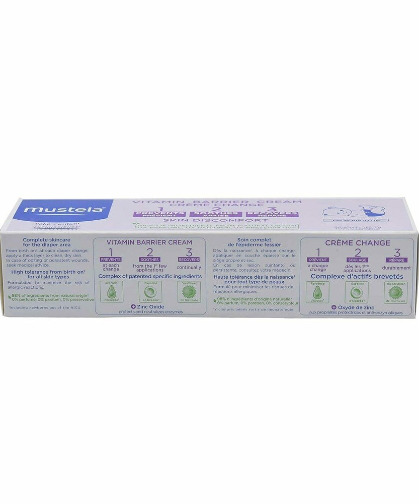 Mustela 1 2 3 Vitamin Barrier Cream – Diaper Rash Cream with Zinc Oxide & Avocado Perseose® for Baby Skin Protection, Soothing & Repairing Care | 100ml - MINIMEE KIDS