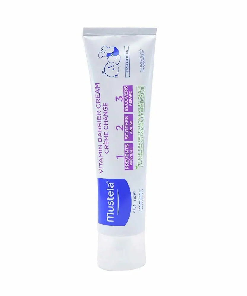 Mustela 1 2 3 Vitamin Barrier Cream – Diaper Rash Cream with Zinc Oxide & Avocado Perseose® for Baby Skin Protection, Soothing & Repairing Care | 100ml - MINIMEE KIDS