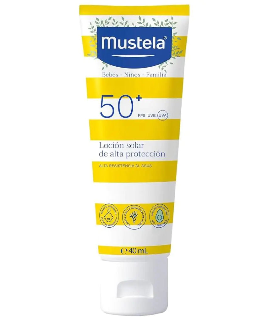 Mustela Very High Protection Sun Lotion SPF 50+ for Babies & Kids – Broad-Spectrum UVA & UVB Shield, Water & Sand Resistant | 40ml - MINIMEE KIDS
