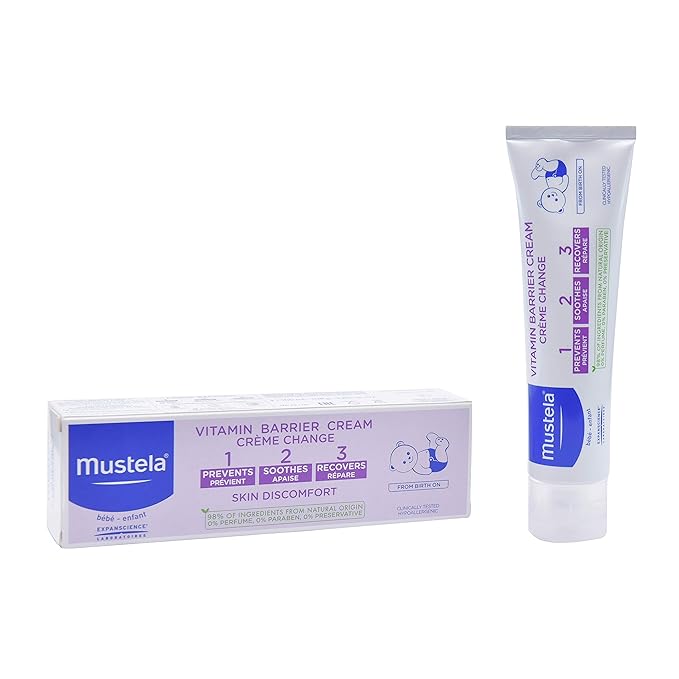 Mustela 1 2 3 Vitamin Barrier Cream – Diaper Rash Cream with Zinc Oxide & Avocado Perseose® for Baby Skin Protection, Soothing & Repairing Care | 100ml