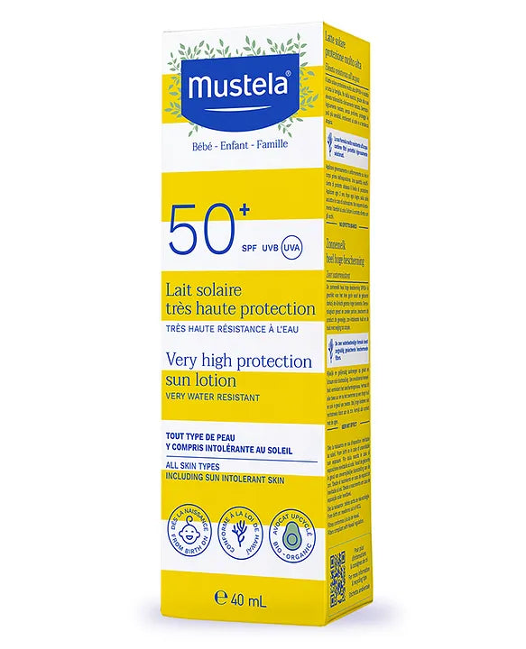 Mustela Very High Protection Sun Lotion SPF 50+ for Babies & Kids – Broad-Spectrum UVA & UVB Shield, Water & Sand Resistant | 40ml