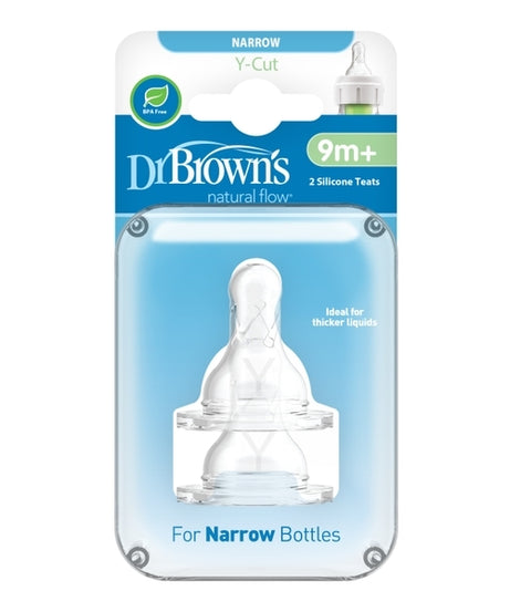 Dr Brown's Natural Flow Y-Cut Narrow Neck Silicone Nipples | Pack of 2 teats