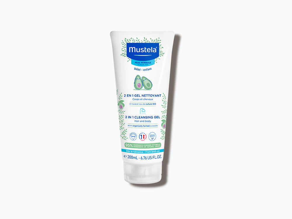 Mustela 2-in-1 Cleansing Gel with Organic Avocado – Tear-Free Hair & Body Wash for Babies with Normal Skin | 200ml