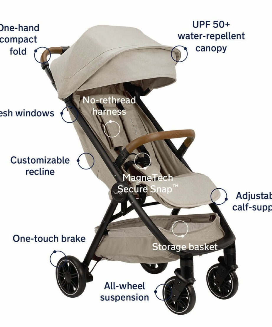 Nuna TRVL Compact Stroller in Hazelwood – Ultra-Lightweight, Easy-Fold, and Stylish Stroller for Infants and Toddlers with One-Hand Recline, UPF 50+ Canopy, and Progressive Suspension for a Smooth Ride - MINIMEE KIDS