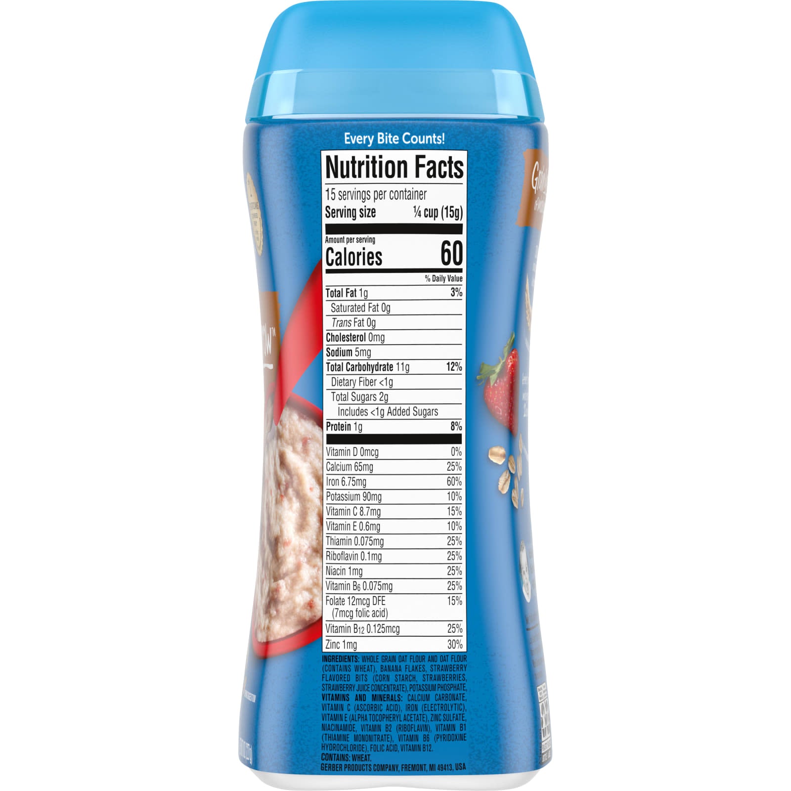 Gerber lil' bits Oatmeal Banana Strawberry Cereal - 227g | With Real Fruit & 'lil bits' to Help Baby Chew, Non-GMO, 60% DV Iron & 6g Whole Grains for Crawler Babies (8+ Months)