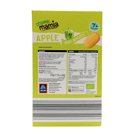Organic Mamia Apple Soft Biscotti for 7+ Months - 120g | Pack of 6 Biscuits